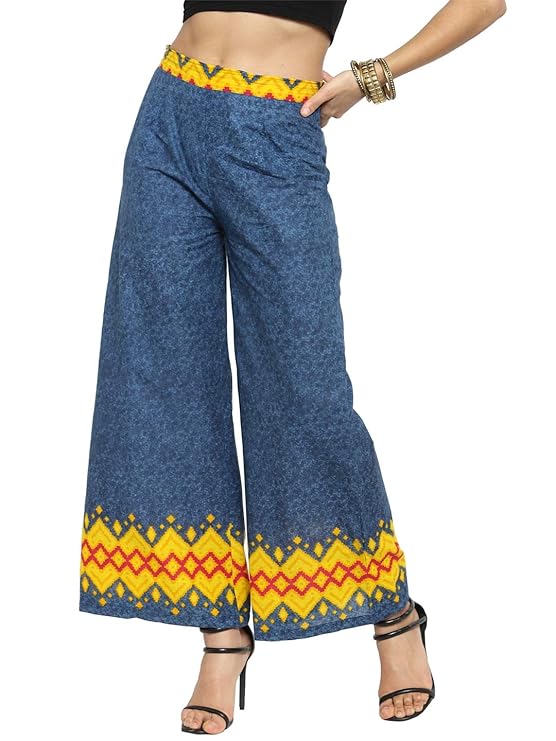 Indibelle Printed Straight Palazzo Pants (Blue)