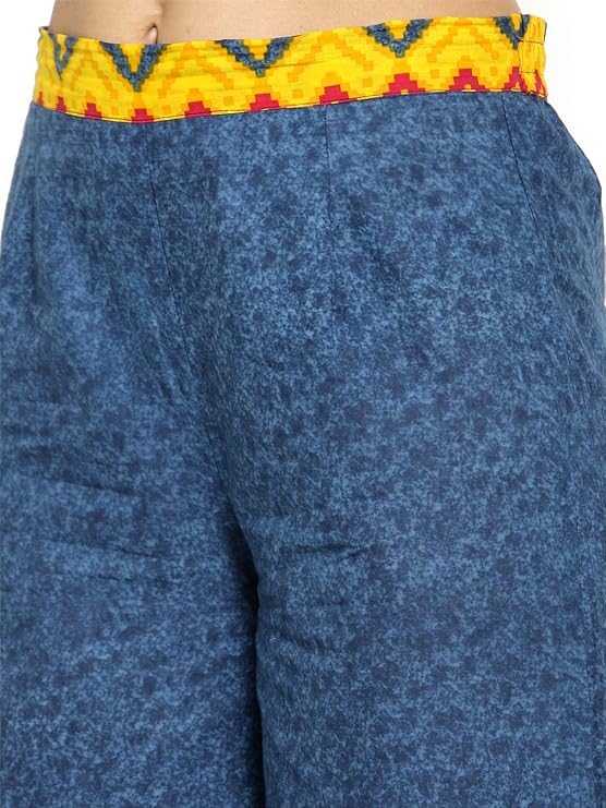 Indibelle Printed Straight Palazzo Pants (Blue)