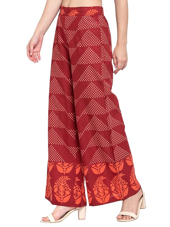 Indibelle Cotton Polka Dot Print A-Line Palazzo Pant (Maroon)