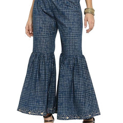 Indibelle Cotton Flared Sharara Pants (Blue)
