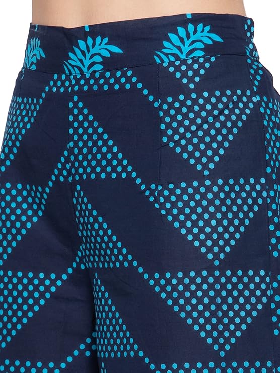 Indibelle Cotton Polka Dot Print A-Line Palazzo Pant (Blue)