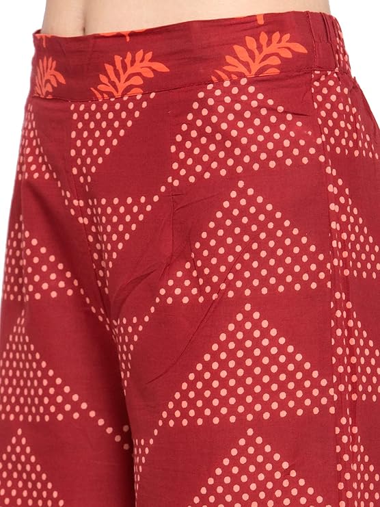 Indibelle Cotton Polka Dot Print A-Line Palazzo Pant (Maroon)