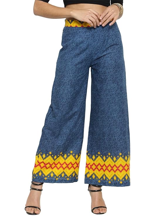 Indibelle Printed Straight Palazzo Pants (Blue)