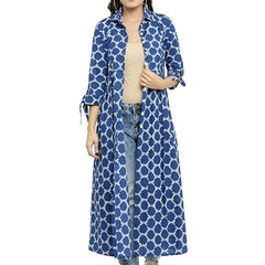 Indibelle Cotton Printed Long Cape (Blue)