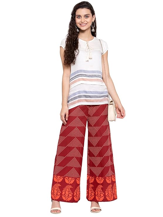 Indibelle Cotton Polka Dot Print A-Line Palazzo Pant (Maroon)