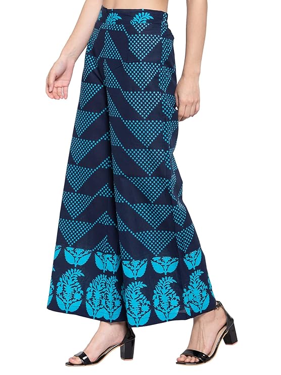 Indibelle Cotton Polka Dot Print A-Line Palazzo Pant (Blue)