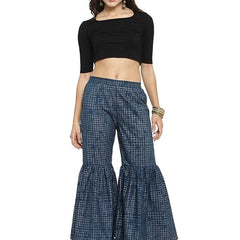 Indibelle Cotton Flared Sharara Pants (Blue)