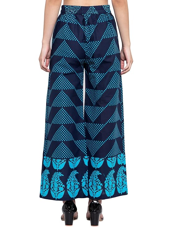 Indibelle Cotton Polka Dot Print A-Line Palazzo Pant (Blue)