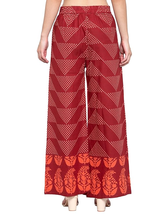 Indibelle Cotton Polka Dot Print A-Line Palazzo Pant (Maroon)