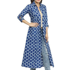 Indibelle Cotton Printed Long Cape (Blue)