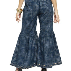 Indibelle Cotton Flared Sharara Pants (Blue)