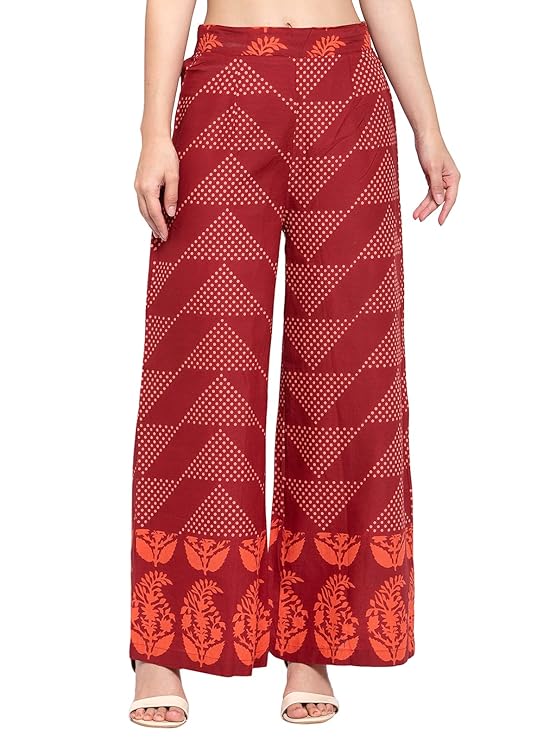 Indibelle Cotton Polka Dot Print A-Line Palazzo Pant (Maroon)