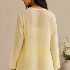 Indibelle Butter Yellow Wrinkle Rayon Relaxed-Fit Co-ord Set