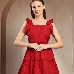 Indibelle Cotton Maroon Schffli Tunic Top