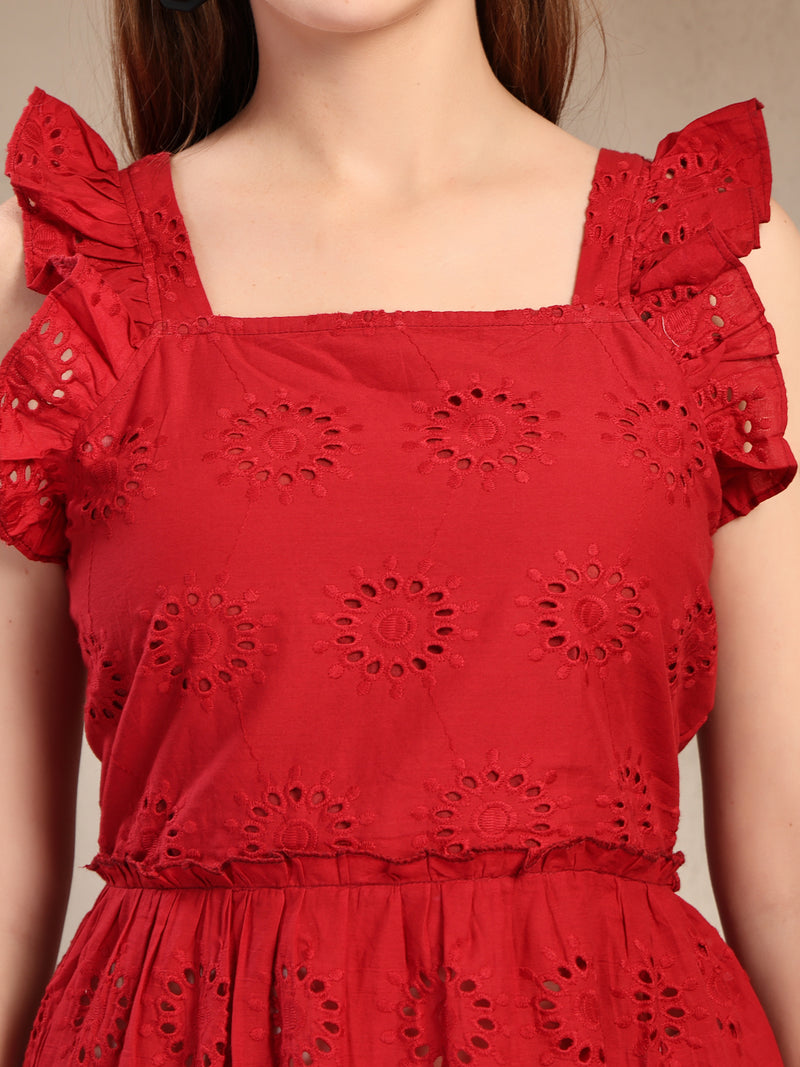 Indibelle Cotton Maroon Schffli Tunic Top