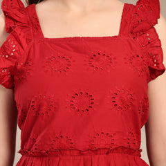 Indibelle Cotton Maroon Schffli Tunic Top
