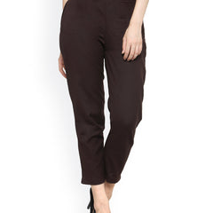 Indibelle Cotton Solid Brown Trousers
