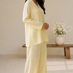 Indibelle Butter Yellow Wrinkle Rayon Relaxed-Fit Co-ord Set