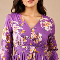 Indibelle Women's Floral Printed Cotton Maxi Dress