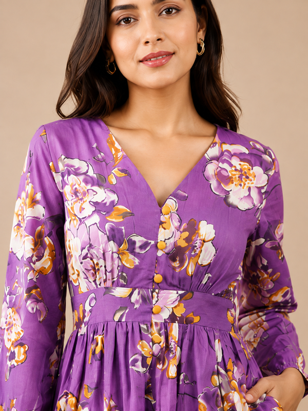Indibelle Women's Floral Printed Cotton Maxi Dress
