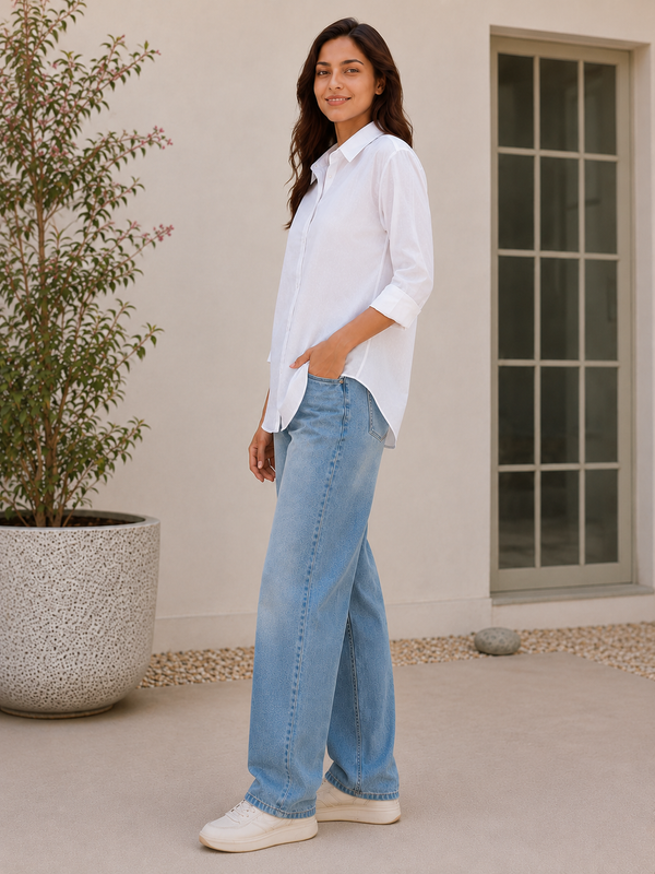 Indibelle Premium Linen Blend White Shirt