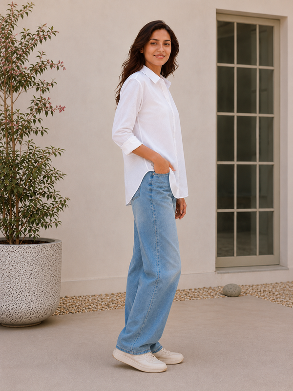 Indibelle Premium Linen Blend White Shirt