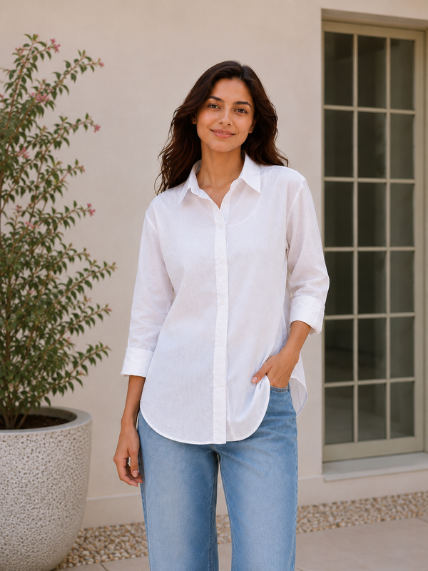 Indibelle Premium Linen Blend White Shirt