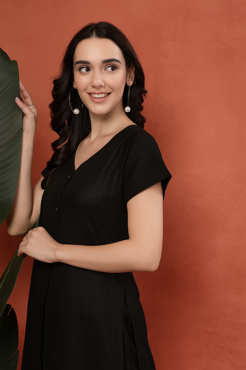 Indibelle Linen Touch Co-ord Set (Black)