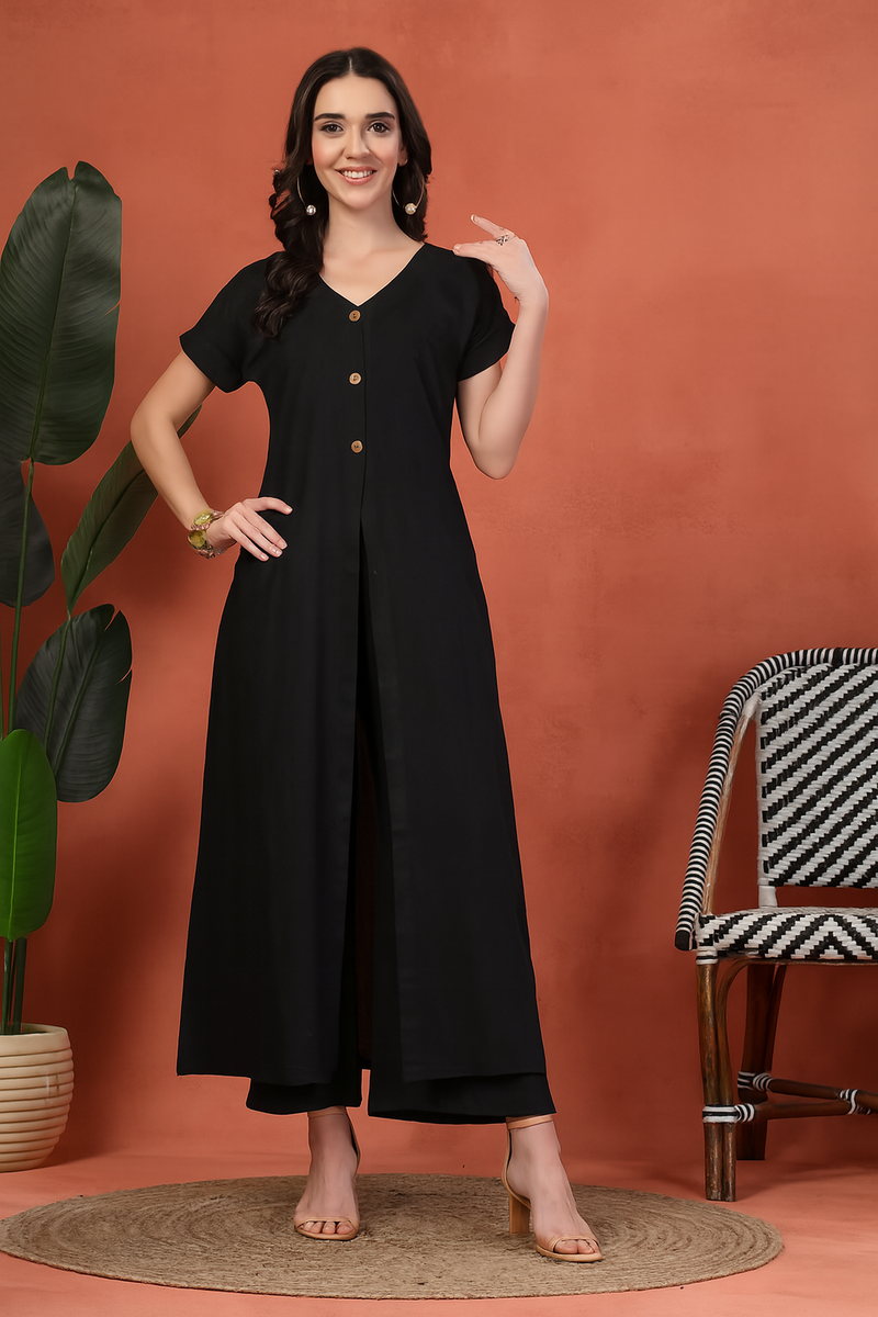 Indibelle Linen Touch Co-ord Set (Black)