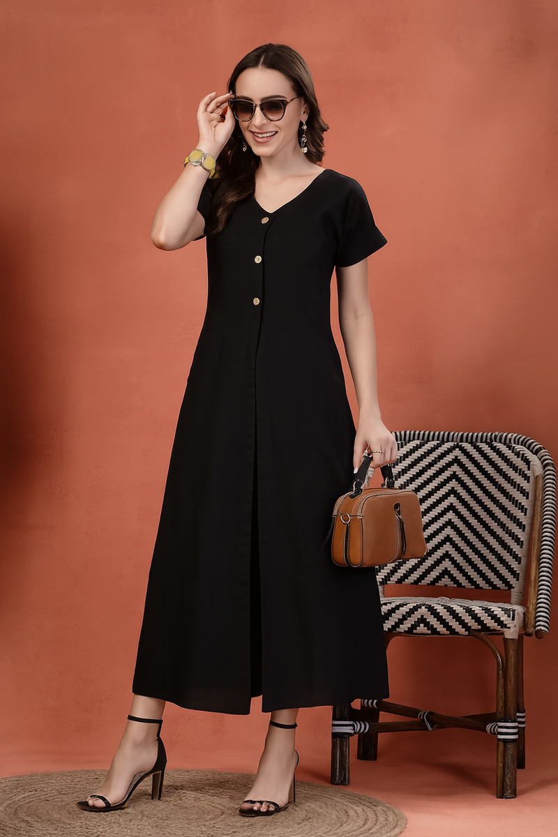 Indibelle Linen Touch Co-ord Set (Black)