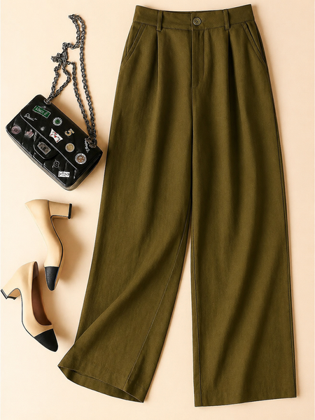 Linen Blend Wide-Leg Trousers