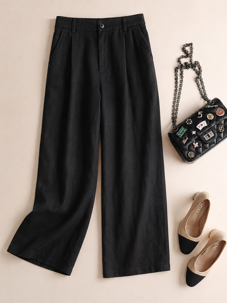 Linen Blend Wide-Leg Trousers