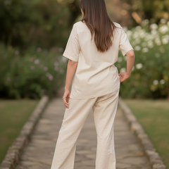 3-Piece Linen Co-Ord Set with Smocked Crop Top & Tie-Up Pants