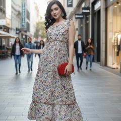 Indibelle Ankle Length Tiered Maxi (Off White)