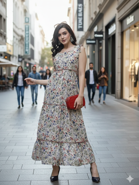 Indibelle Ankle Length Tiered Maxi (Off White)