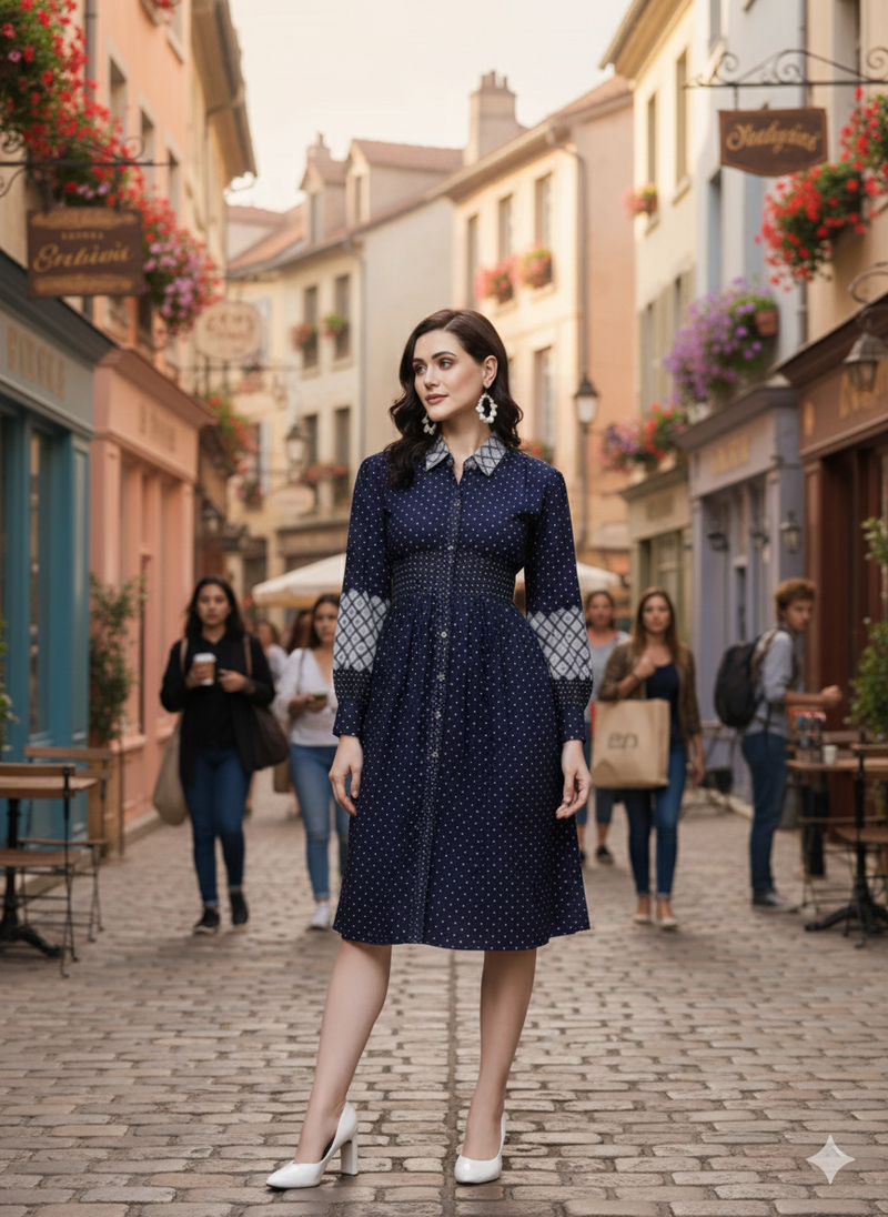 Indibelle Printed Denim A-Line Dress