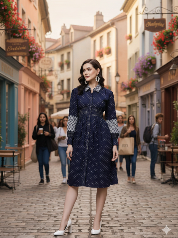 Indibelle Printed Denim A-Line Dress