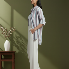 Peach Stripe Printed High-Low Shirt Side