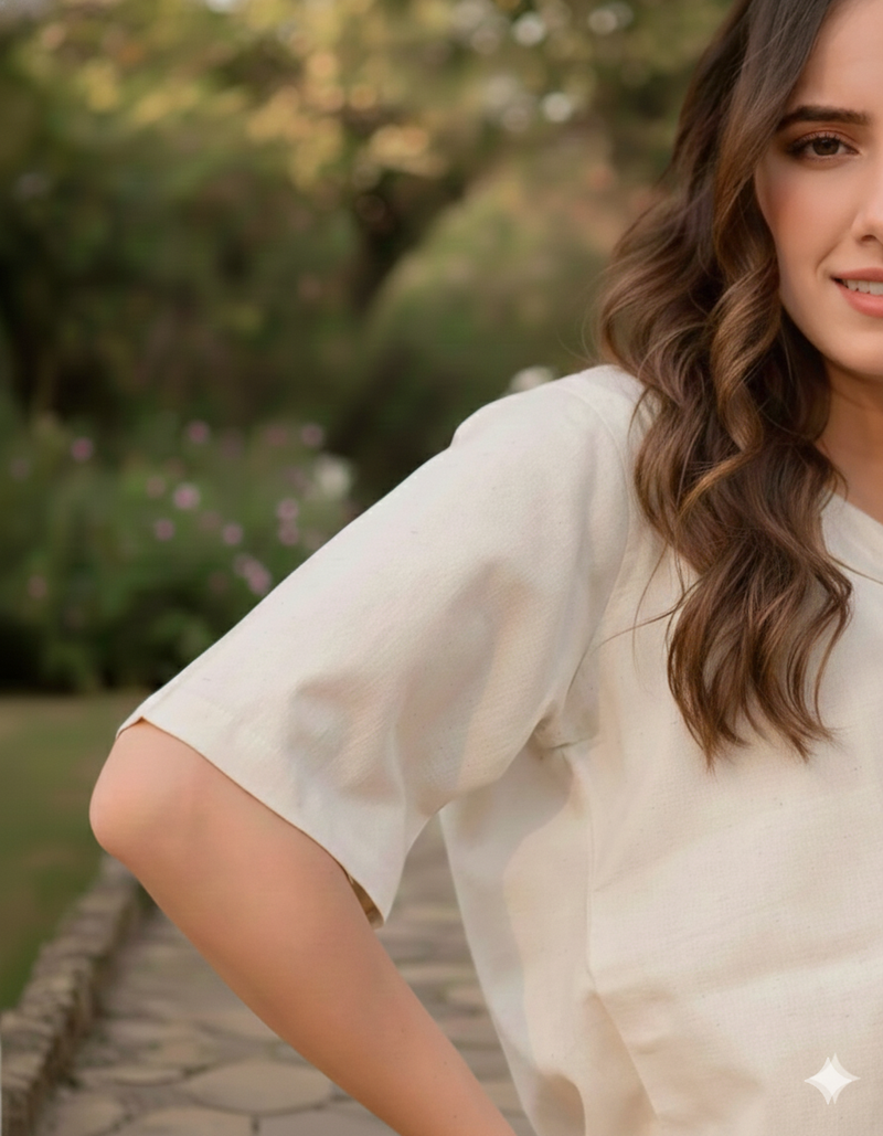 3-Piece Linen Co-Ord Set with Smocked Crop Top & Tie-Up Pants