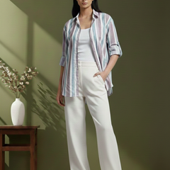 Peach Stripe Printed High-Low Shirt