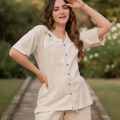 3-Piece Linen Co-Ord Set with Smocked Crop Top & Tie-Up Pants