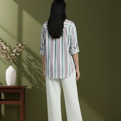 Peach Stripe Printed High-Low Shirt