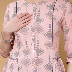 Indibelle Cotton Pink Abstract Print A-Line Top