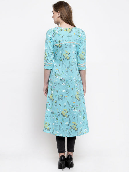 Indibelle cotton sky blue floral print A-line ShrugCape
