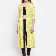 Indibelle cotton yellow floral print A-line ShrugCape
