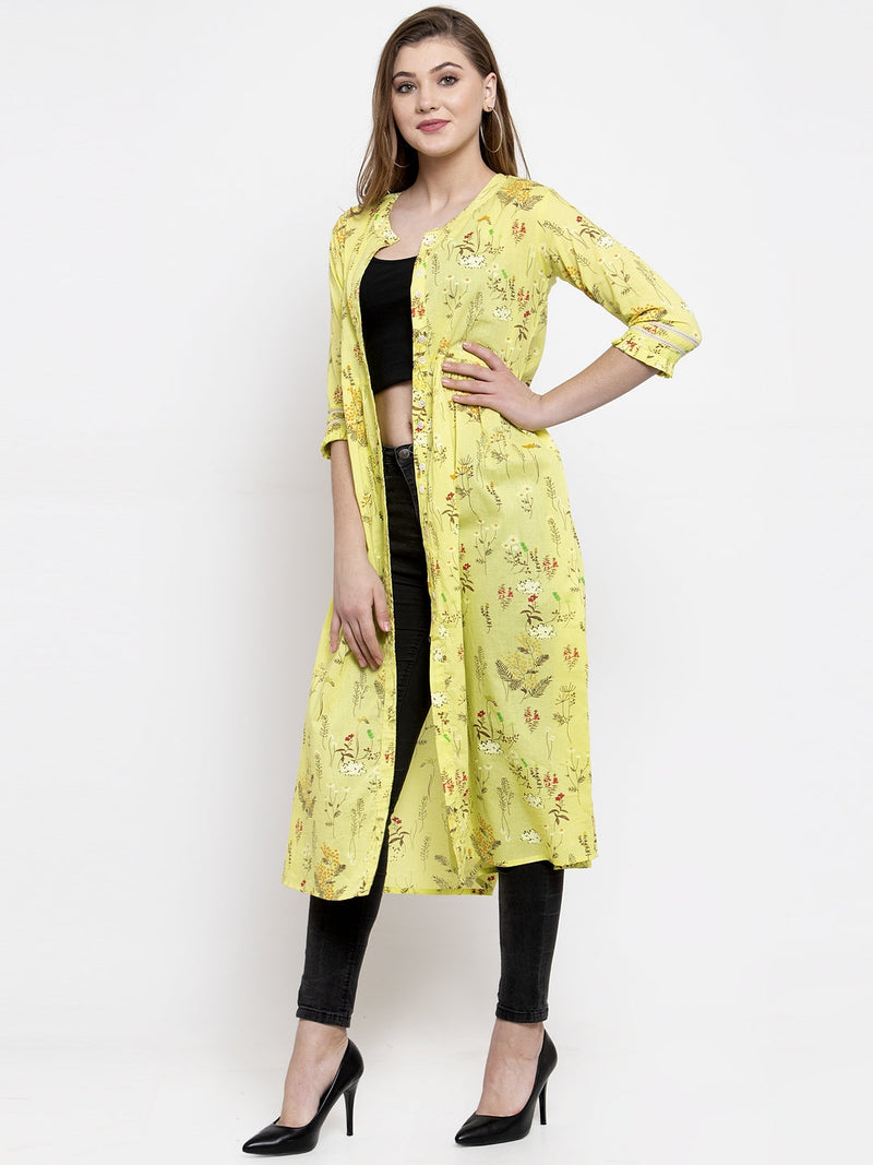 Indibelle cotton yellow floral print A-line ShrugCape