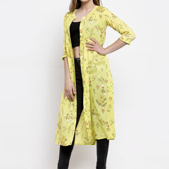 Indibelle cotton yellow floral print A-line ShrugCape