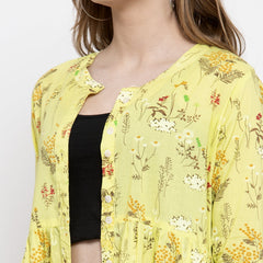 Indibelle cotton yellow floral print A-line ShrugCape