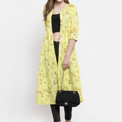 Indibelle cotton yellow floral print A-line ShrugCape