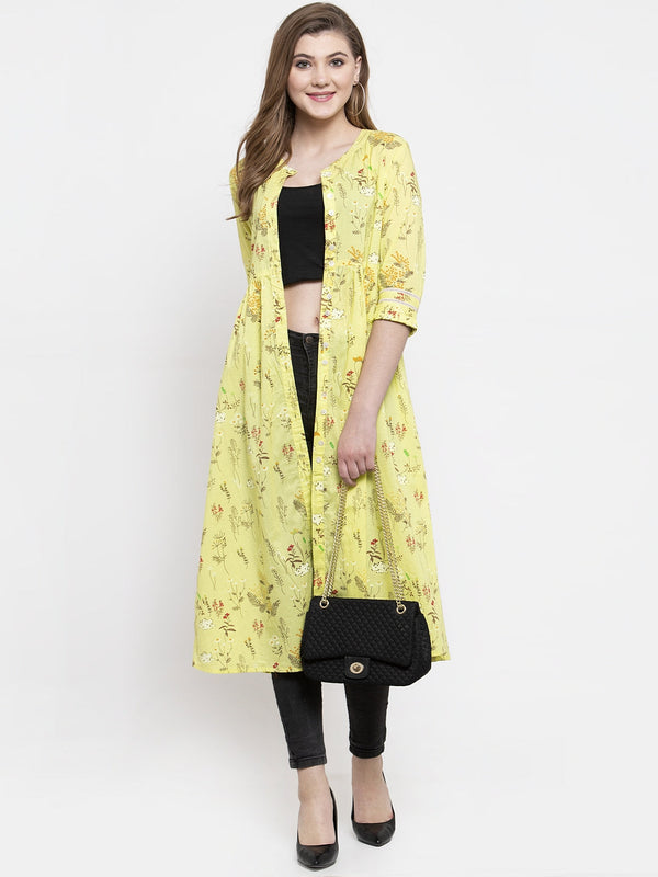 Indibelle cotton yellow floral print A-line ShrugCape